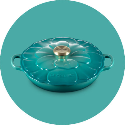 Le Creuset Signature Petal Braiser Bleu Riviera Light Gold Knob